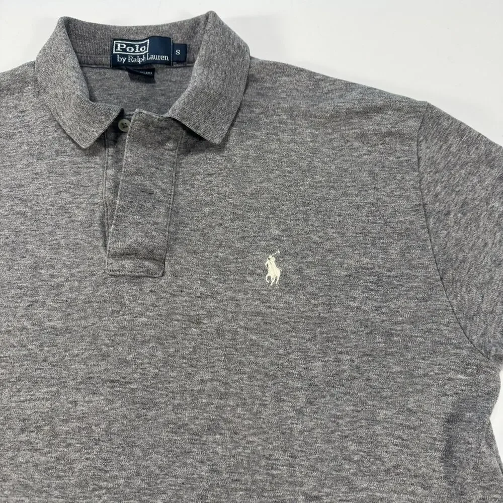 VTG Polo Ralph Lauren Slim Fit Short Sleeve Polo Mens S Gray Cotton White Pony